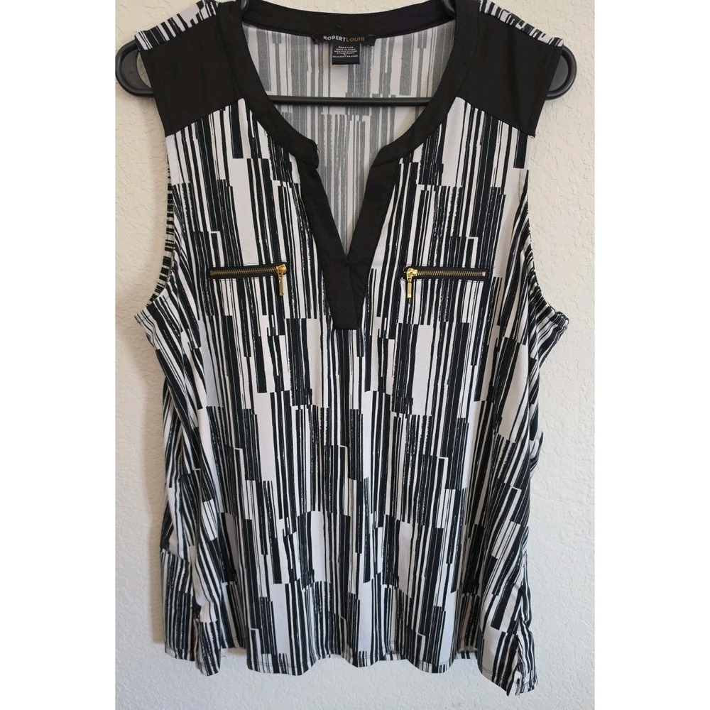Womens Robert Louis Size L Black and White Sleeveless Top Closet Staple